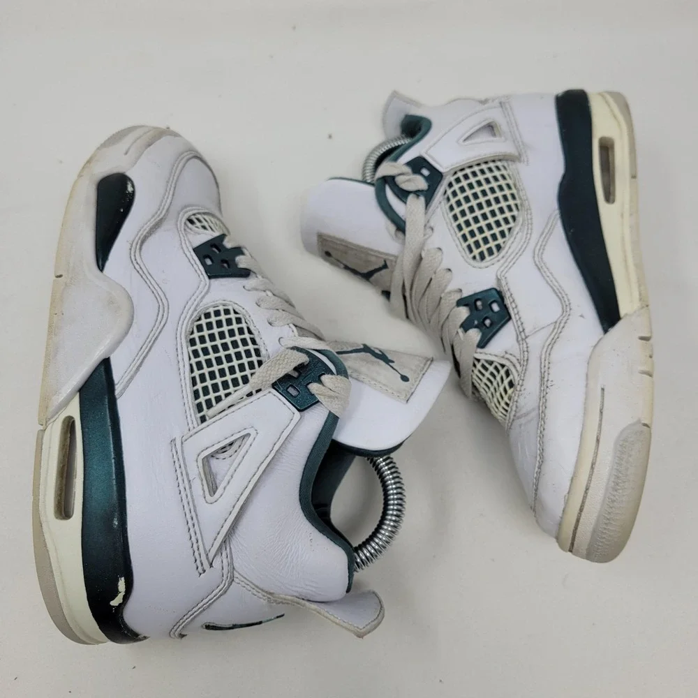 Jordan Air 4 Retro Shoe Youth Size 3.5Y White Teal Basketball Sneaker FQ8213-103